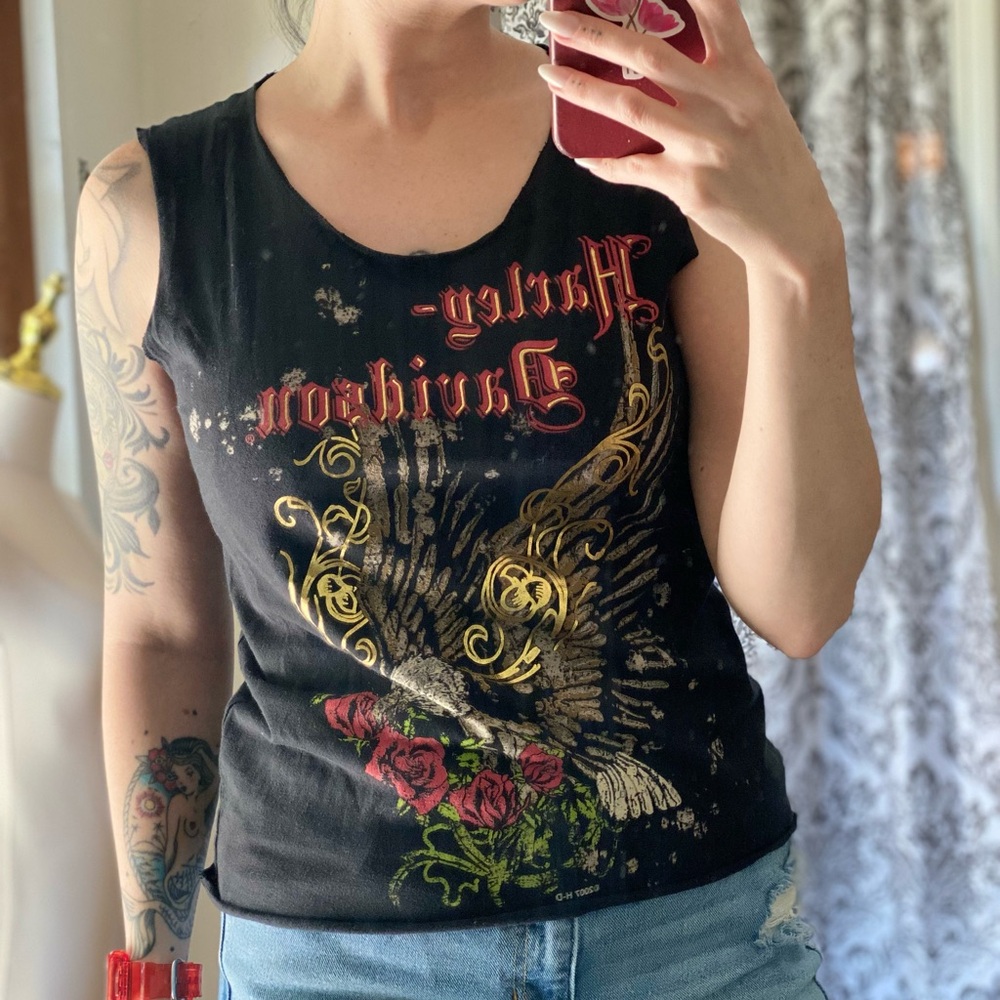 Harley-Davidson Gold and Red Fitted Graphic Tank Top